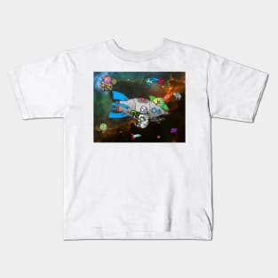 Astro Bunny adventure in outer space with spaceships and bunny astronaut Kids T-Shirt